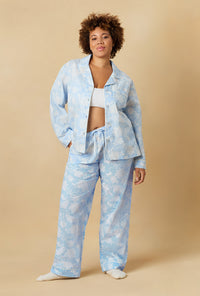 A lady wearing Blissful Bows Long Sleeve Classic Supersoft Cotton Poplin Pj Set