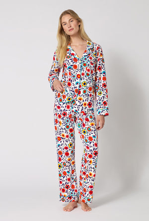 A Lady Wearing Ottoman Bloom Long Sleeve Classic Stretch Jersey Pj Set