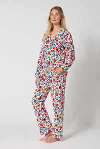 A Lady Wearing Ottoman Bloom Long Sleeve Classic Stretch Jersey Pj Set in  a side angled pose
