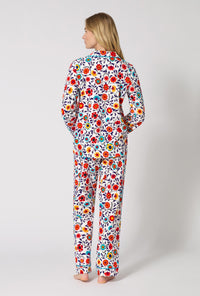 A Lady Wearing Ottoman Bloom Long Sleeve Classic Stretch Jersey Pj Set in a back view pose