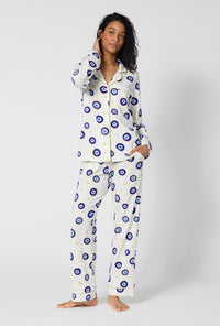 A Women Wearing Eyeconic Long Sleeve Classic Stretch Jersey Pj Set