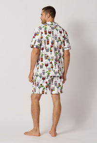 A man wearing  White Men's Short Sleeve Classic Stretch Jersey Short Pj Set back view