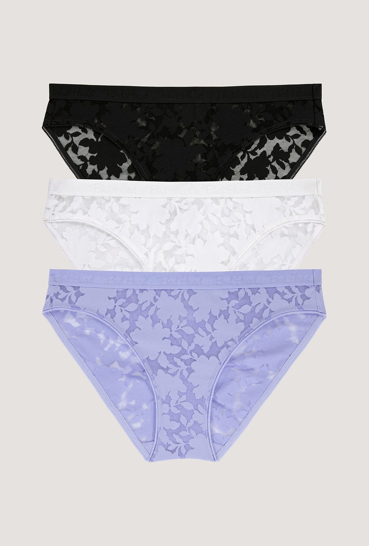 A Stretch Lace Bikini Underwear 3 Pack-Black, White, Blue Skies
