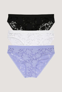 A Stretch Lace Bikini Underwear 3 Pack-Black, White, Blue Skies