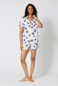 A Lady Wearing Eyeconic Short Sleeve Classic Shorty Stretch Jersey Pj Set