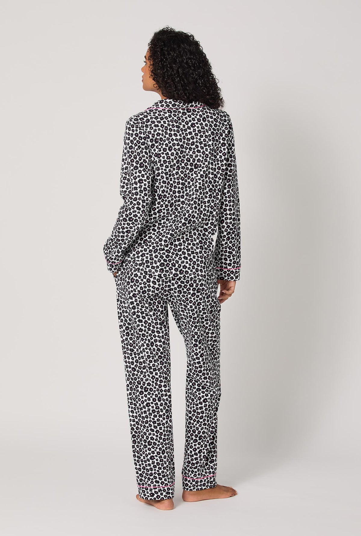 A lady wearing Viola Long Sleeve Classic Stretch Jersey Pj Set