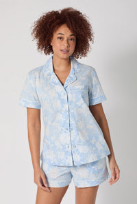 A lady wearing Blissful Bows Short Sleeve Classic Shorty Supersoft Cotton Poplin Pj Set