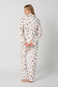 A lady wearing White Long Sleeve Classic Stretch Jersey Pj Set back view