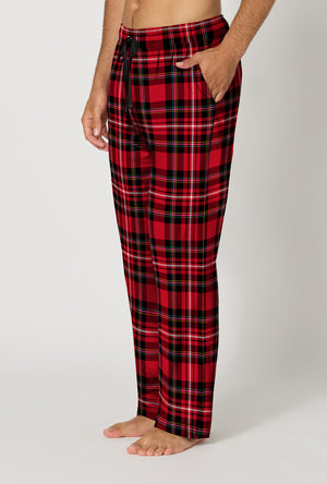 A Man wearing Fireside Plaid Men's Woven Portuguese Flannel Pj Pant side view