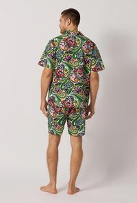 A man wearing  Multi-Color Men's Short Sleeve Woven Cotton Poplin Short Pj Pant back view