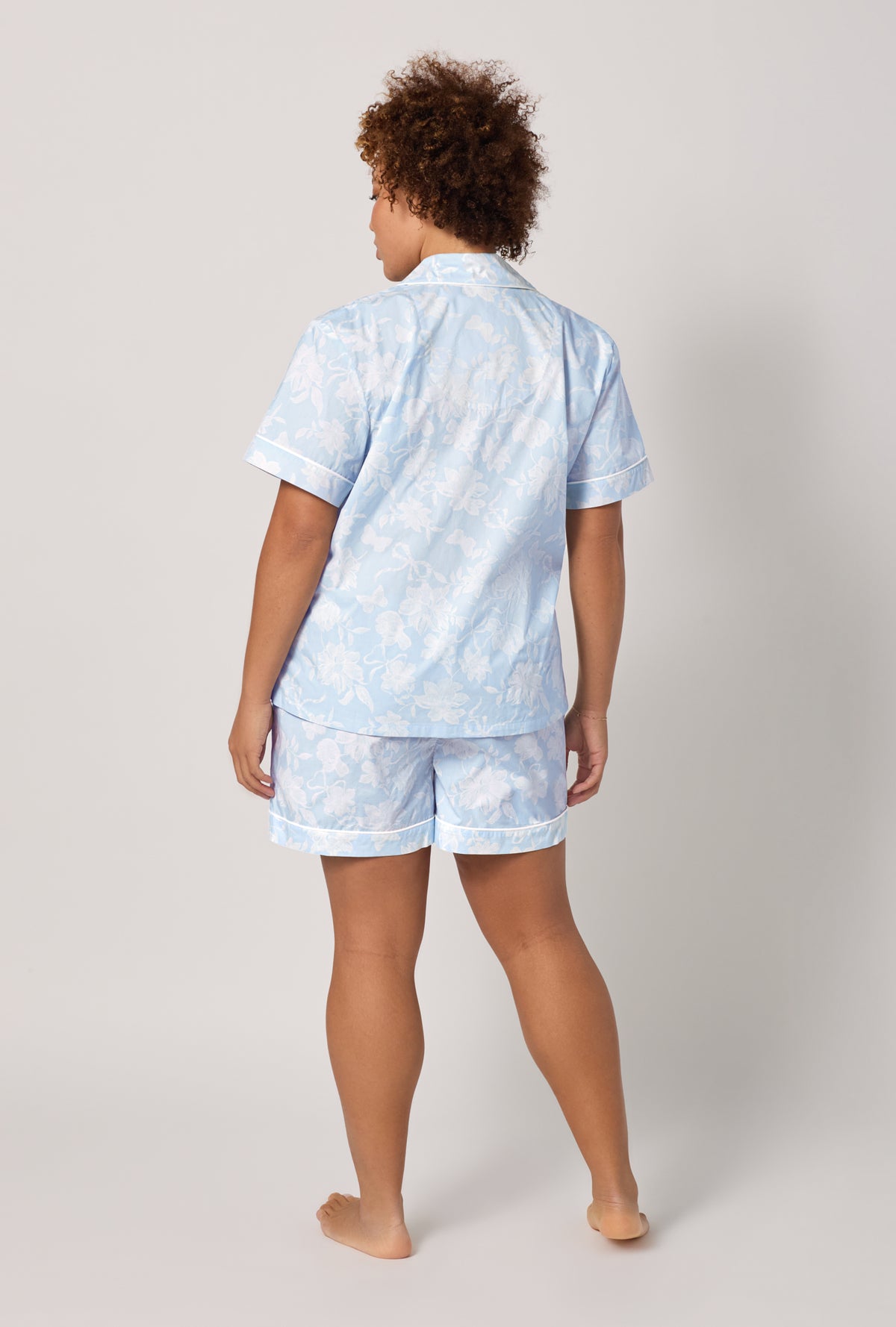 A lady wearing plus Blissful Bows Short Sleeve Classic Shorty Supersoft Cotton Poplin Pj Set
