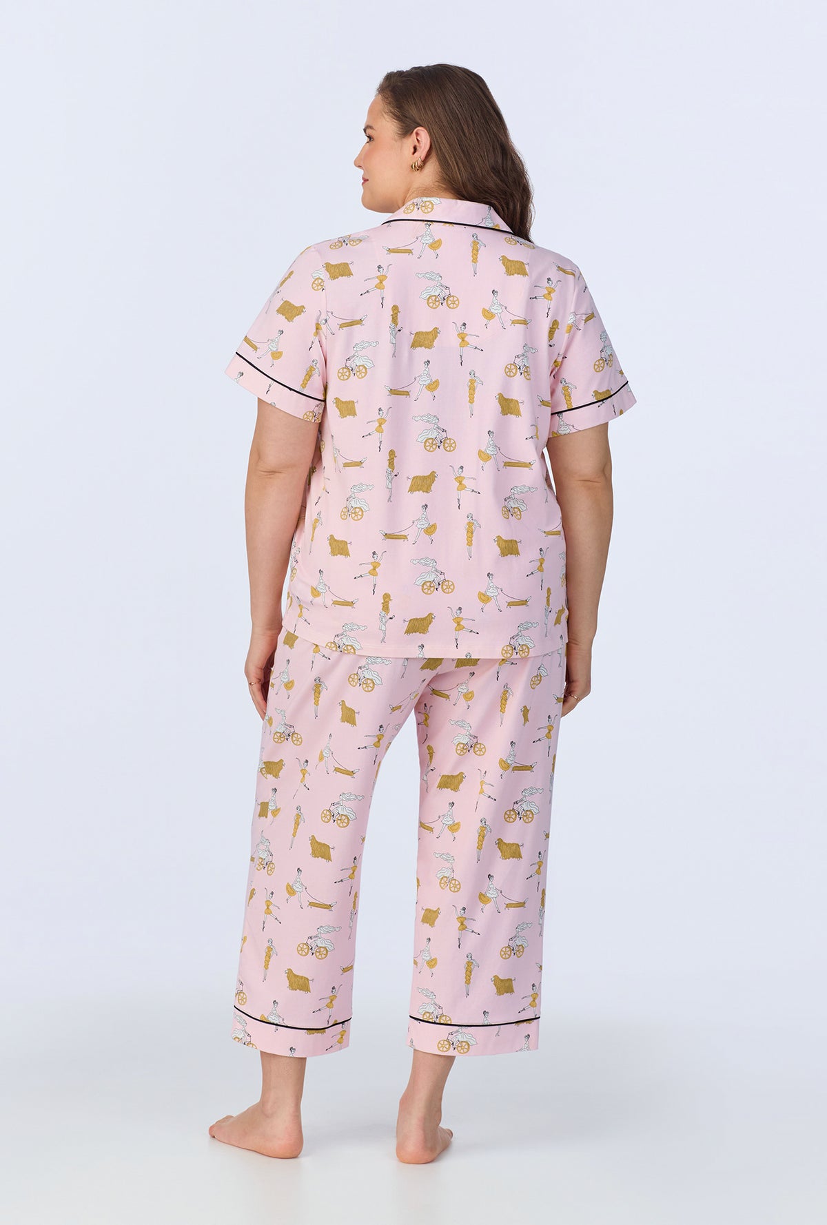 A lady wearing Say Yes To Pasta Short Sleeve Classic Stretch Jersey Cropped PJ Set