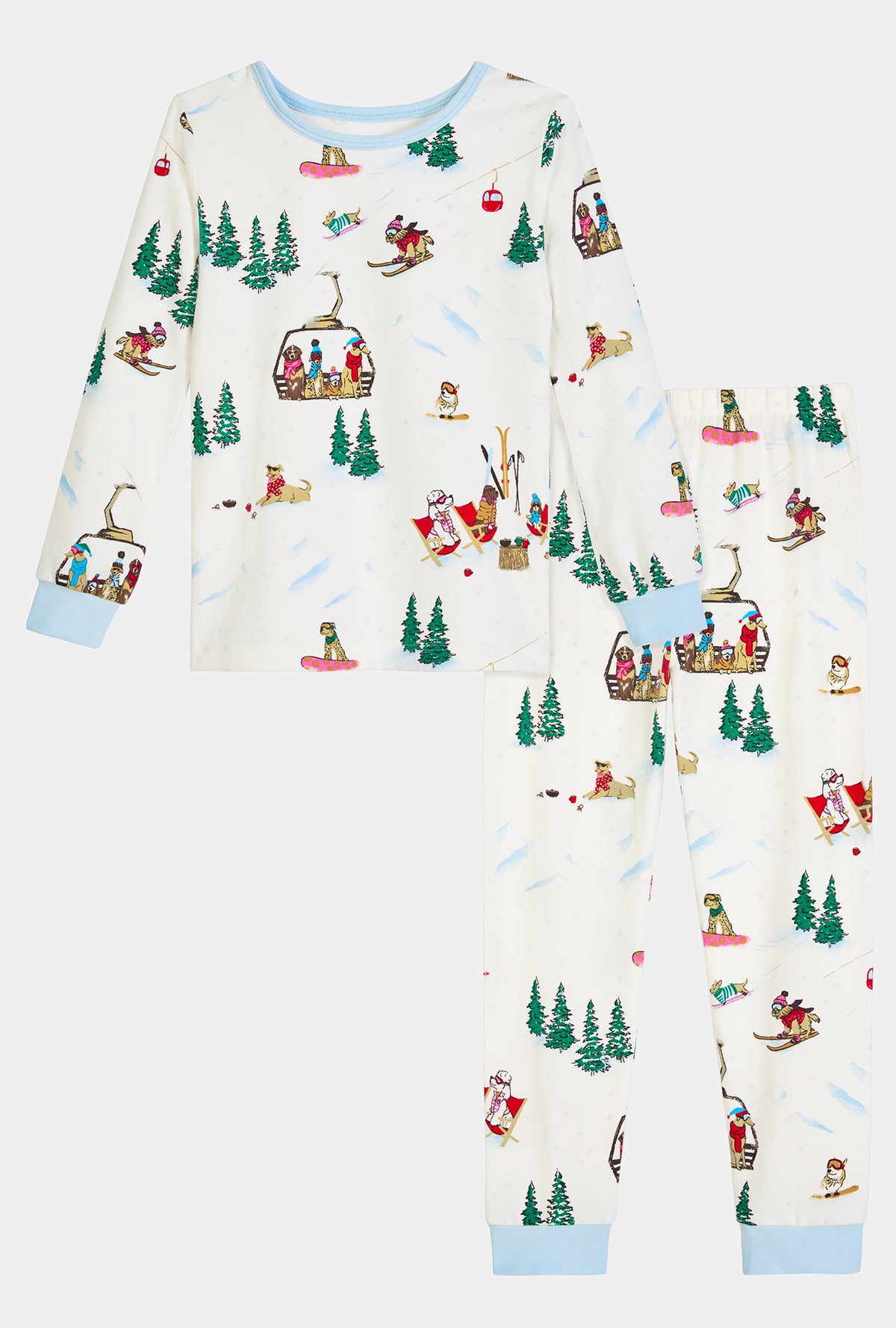A girl wearing Ski Pups Long Sleeve Stretch Jersey Kids Pj Set