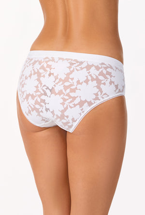 A lady wearing White Stretch Lace Hipster Underwear