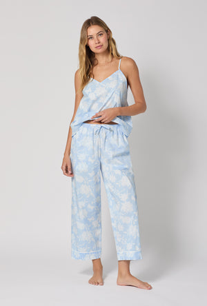 A lady wearing Blissful Bows Cami Woven Supersoft Cotton Poplin Cropped Pj Set