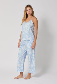 A lady wearing Blissful Bows Cami Woven Supersoft Cotton Poplin Cropped Pj Set