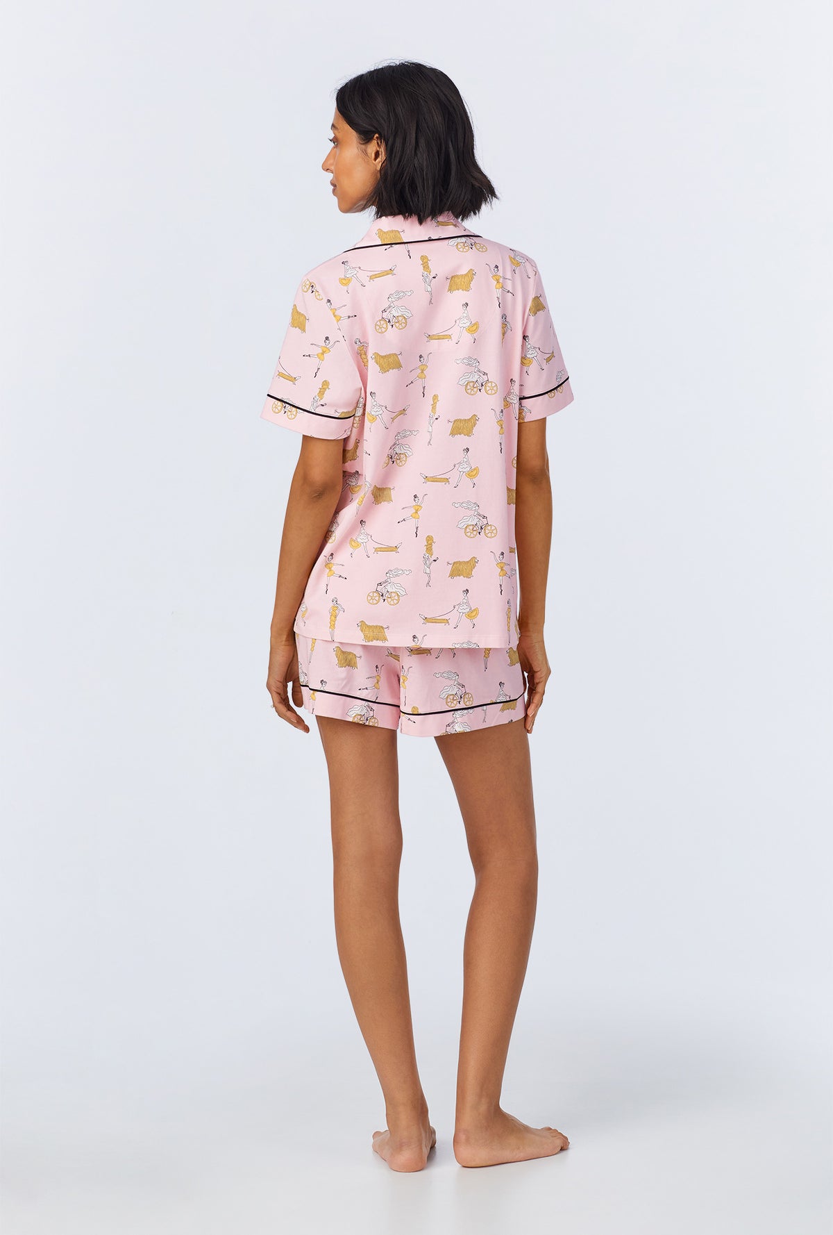 A lady wearing Say Yes To Pasta Short Sleeve Classic Shorty Stretch Jersey PJ Set