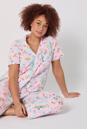 A lady wearing New York, New York Short Sleeve Classic Stretch Jersey Cropped Pj Set