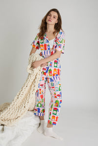 A lady wearing In The Kitchen Short Sleeve Classic Stretch Jersey Cropped Pj Set