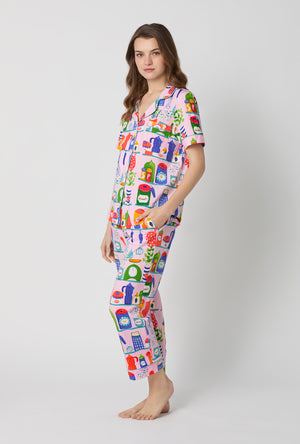 A lady wearing In The Kitchen Short Sleeve Classic Stretch Jersey Cropped Pj Set