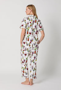 A lady wearing  White Short Sleeve Classic Stretch Jersey Cropped Pj Set back view