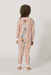 A Girl wearing Rifle Paper Co. x BedHead PJs Holly Jolly Nutcracker Long Sleeve Stretch Jersey Kids Pj Set back view