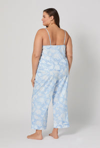 A lady wearing plus Blissful Bows Cami Woven Supersoft Cotton Poplin Cropped Pj Set