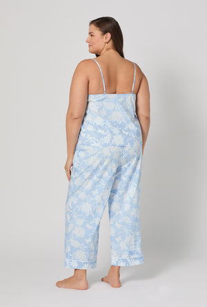A lady wearing plus Blissful Bows Cami Woven Supersoft Cotton Poplin Cropped Pj Set