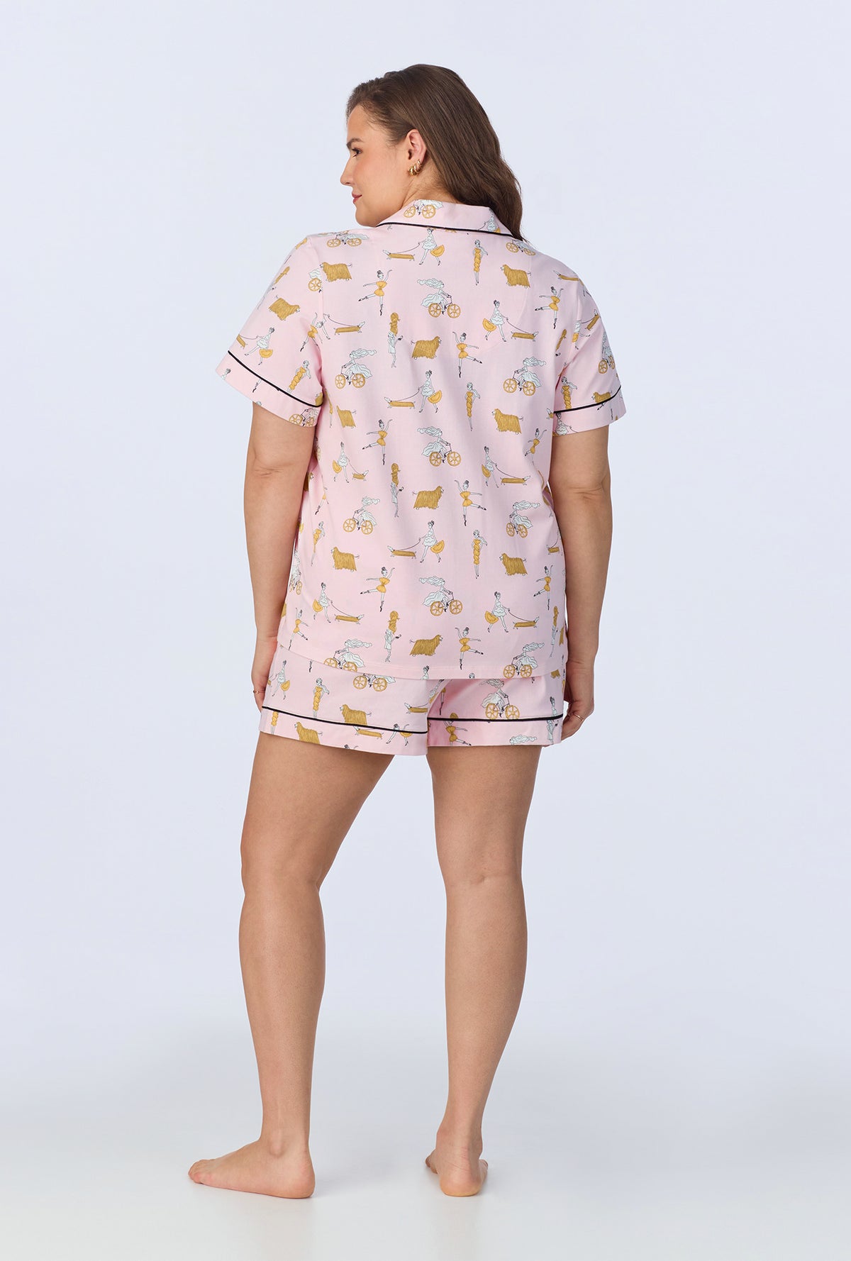 A lady wearing Say Yes To Pasta Short Sleeve Classic Shorty Stretch Jersey PJ Set
