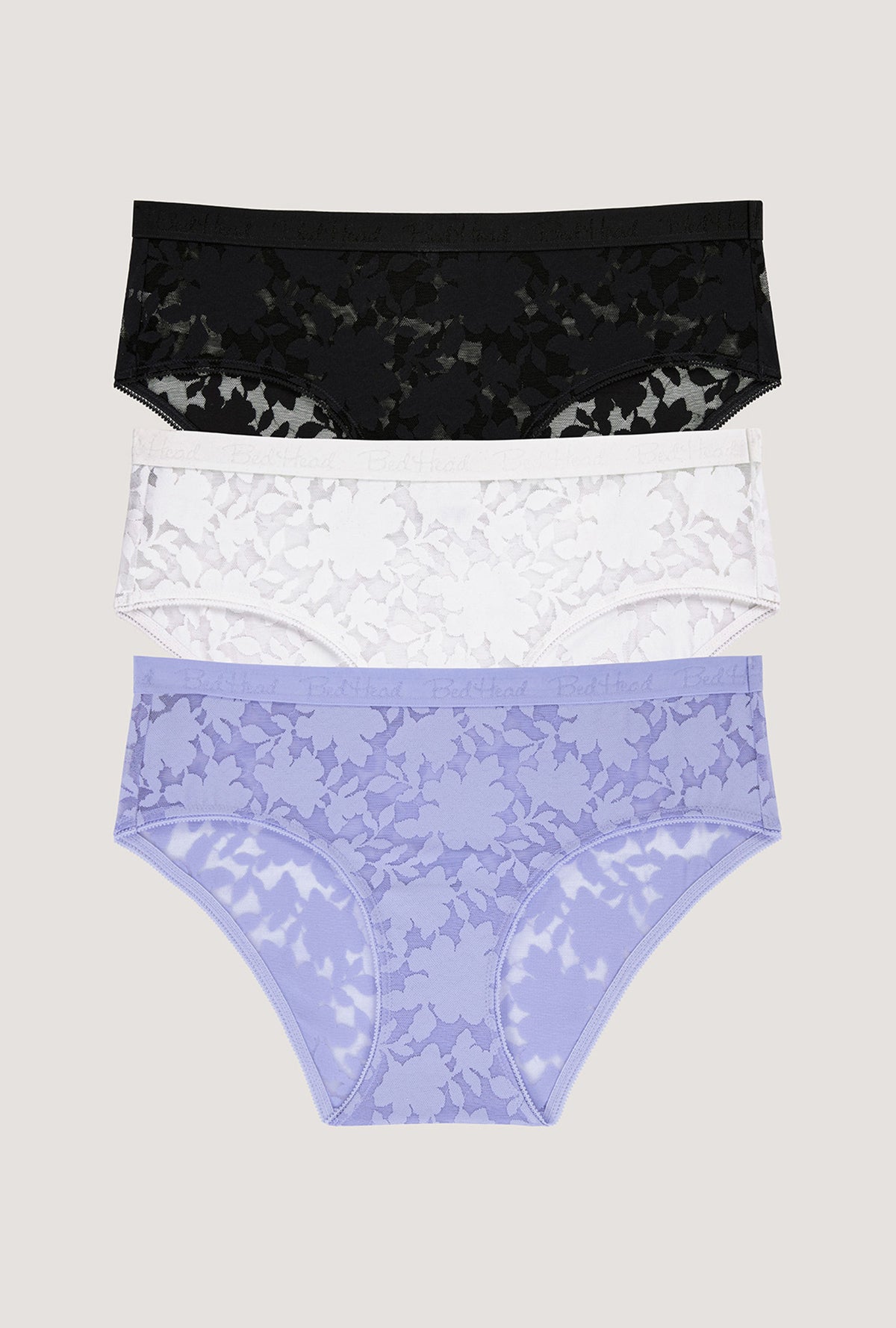 A Stretch Lace Hipster Underwear 3 Pack-Black, White, Blue Skies