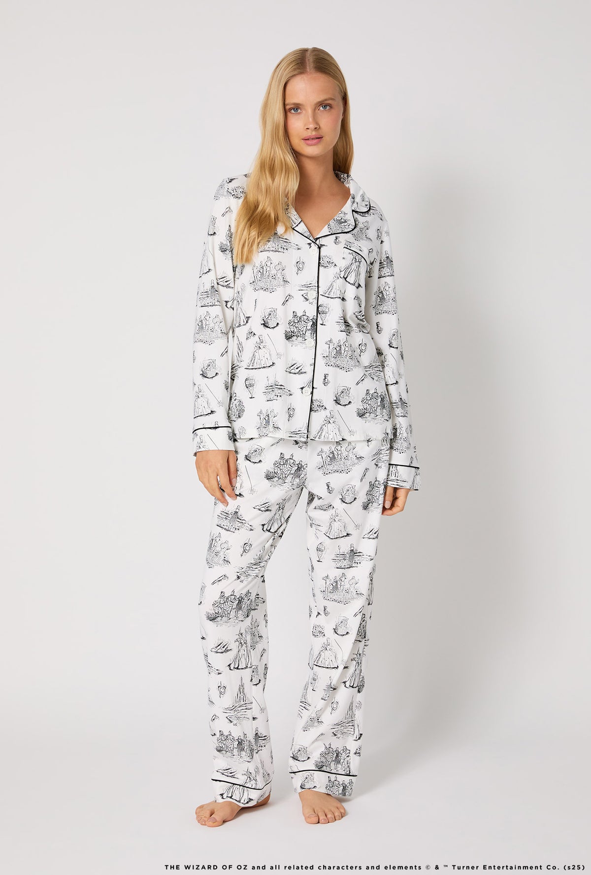A lady wearing Wizard Of Oz Long Sleeve Classic Stretch Jersey Pj Set
