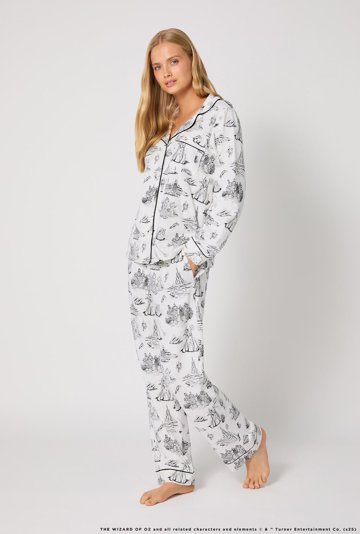 A lady wearing Wizard Of Oz Long Sleeve Classic Stretch Jersey Pj Set