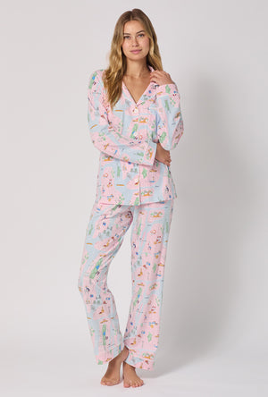 A lady wearing New York, New York Long Sleeve Classic Stretch Jersey Pj Set