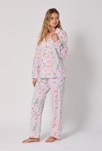 A lady wearing New York, New York Long Sleeve Classic Stretch Jersey Pj Set
