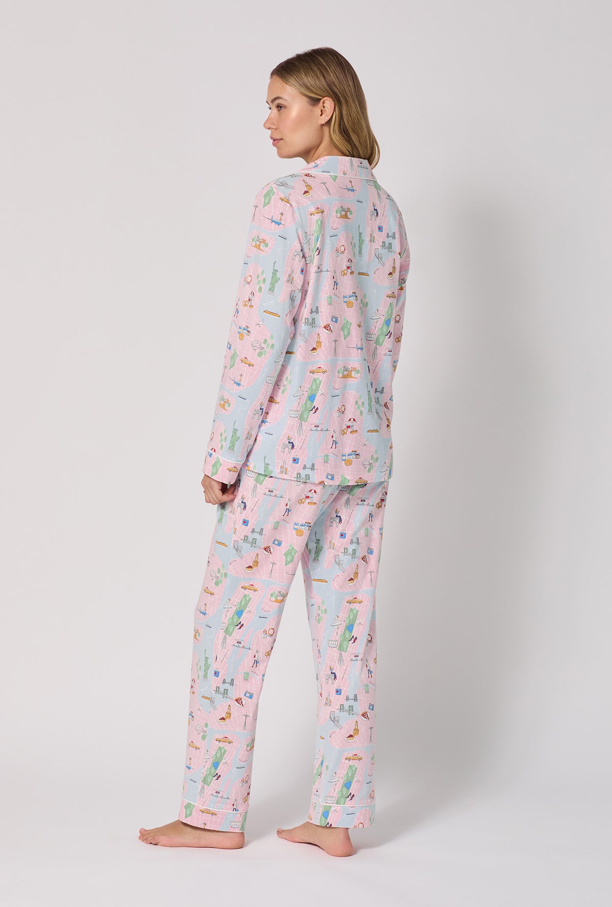 A lady wearing New York, New York Long Sleeve Classic Stretch Jersey Pj Set