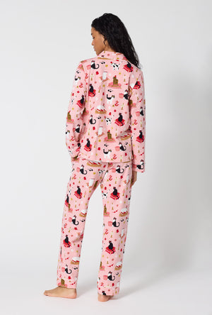 A Lady Wearing Bazaar Cats Long Sleeve Classic Stretch Jersey Pj Set in a back view pose