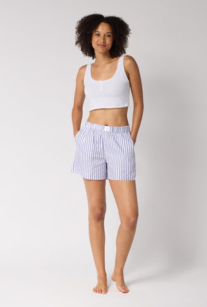 Blue Signature Stripe Cotton Sateen Boxer Short
