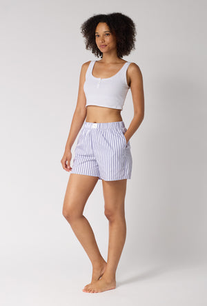 Blue Signature Stripe Cotton Sateen Boxer Short