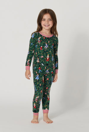 A Girl wearing Rifle Paper Co. x BedHead PJs Nutcracker Long Sleeve Stretch Jersey Kids Pj Set