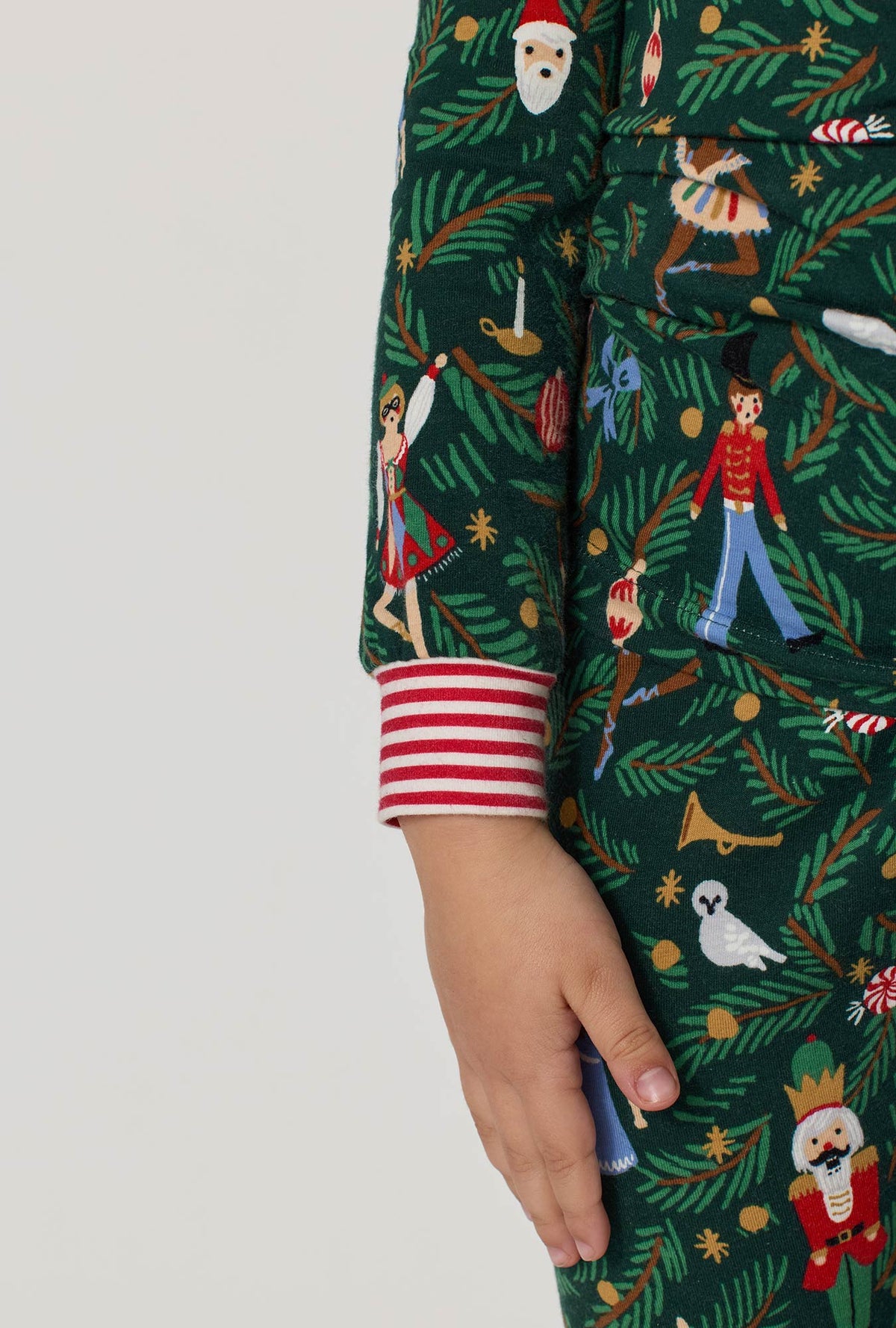 A Girl wearing Rifle Paper Co. x BedHead PJs Nutcracker Long Sleeve Stretch Jersey Kids Pj Set closer look
