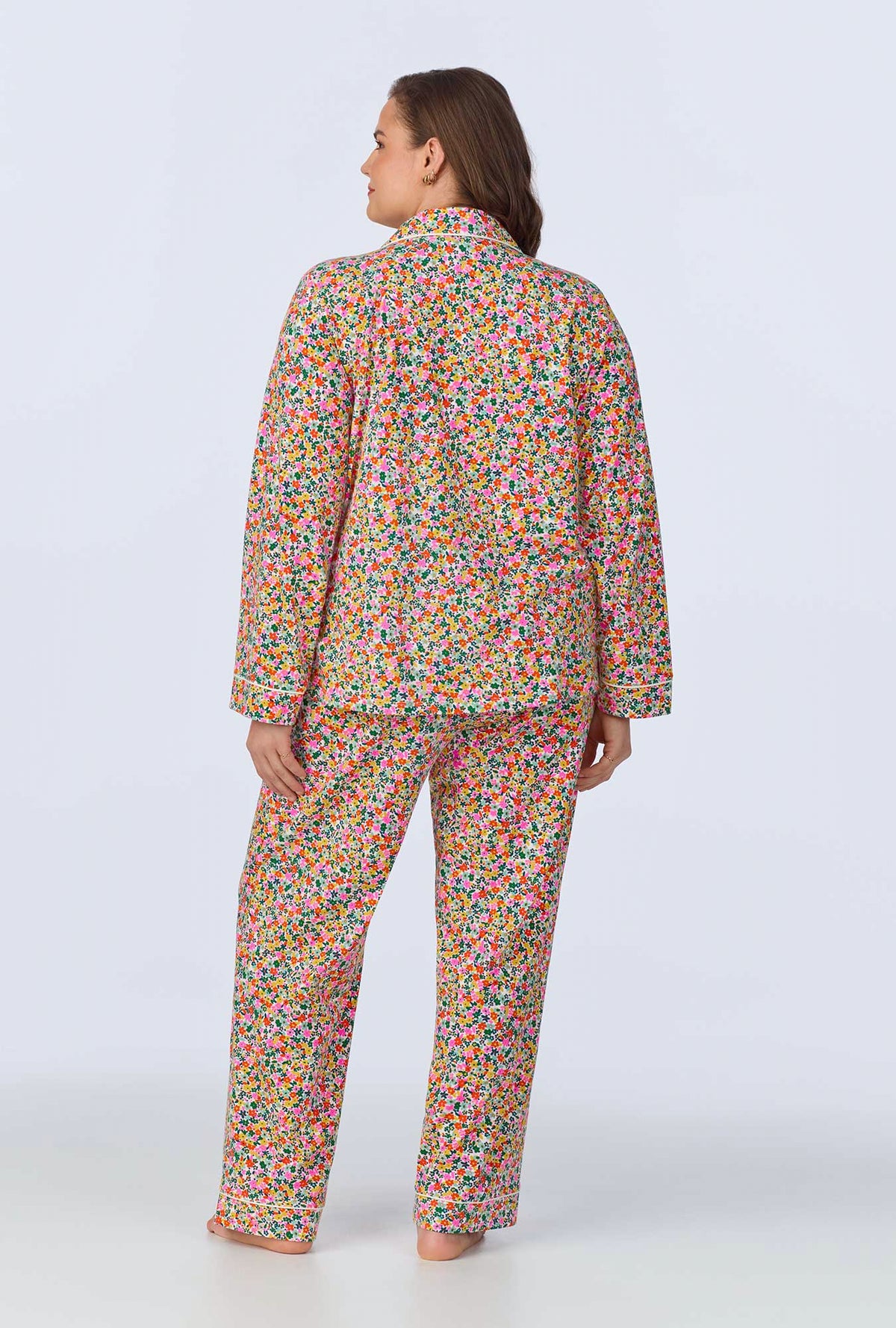 A lady wearing Fresh Picks Long Sleeve Classic Stretch Jersey PJ Set