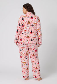 A Lady Wearing Plus Size Bazaar Cats Long Sleeve Classic Stretch Jersey Pj Set in a back view pose