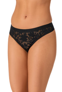 A lady wearing Black Stretch Lace Thong Underwear