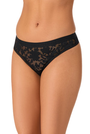 A lady wearing Black Stretch Lace Thong Underwear
