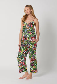 A lady wearing  Multi-Color Cami Woven Cotton Poplin Cropped Pj Set side view