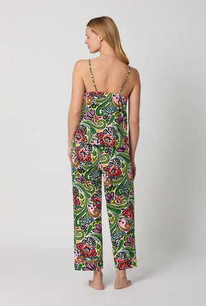 A lady wearing  Multi-Color Cami Woven Cotton Poplin Cropped Pj Set back view