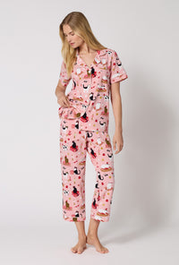 A Lady Wearing Bazaar Cats Short Sleeve Classic Stretch Jersey Cropped Pj Set