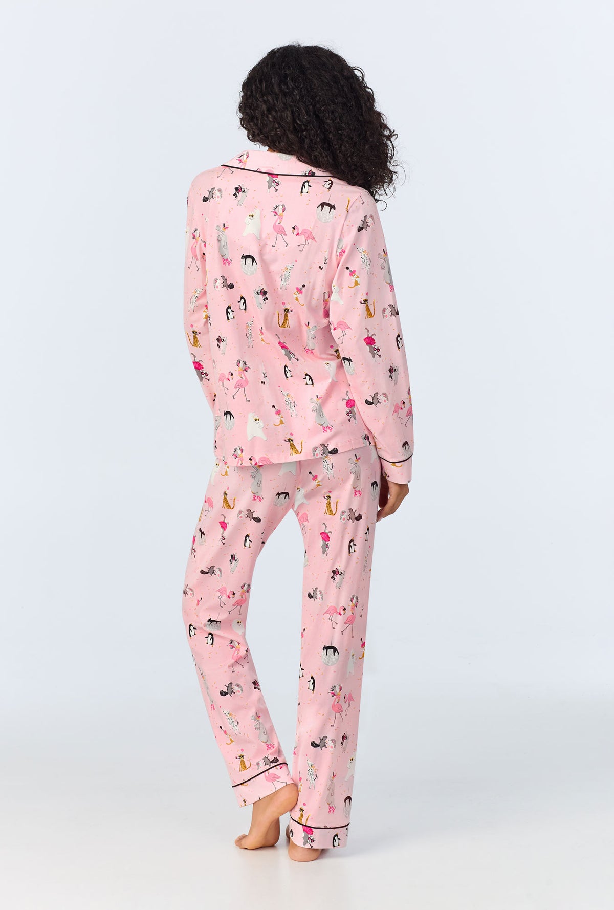 A lady wearing Party Animals Long Sleeve Classic Stretch Jersey PJ Set