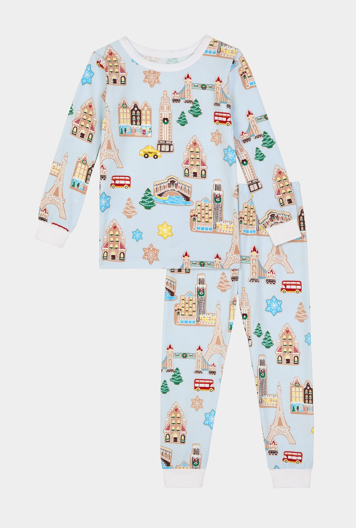 Gingerbread City Long Sleeve Stretch Jersey Kids Pj Set
