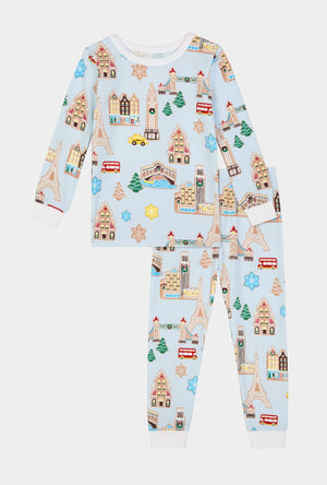 Gingerbread City Long Sleeve Stretch Jersey Kids Pj Set